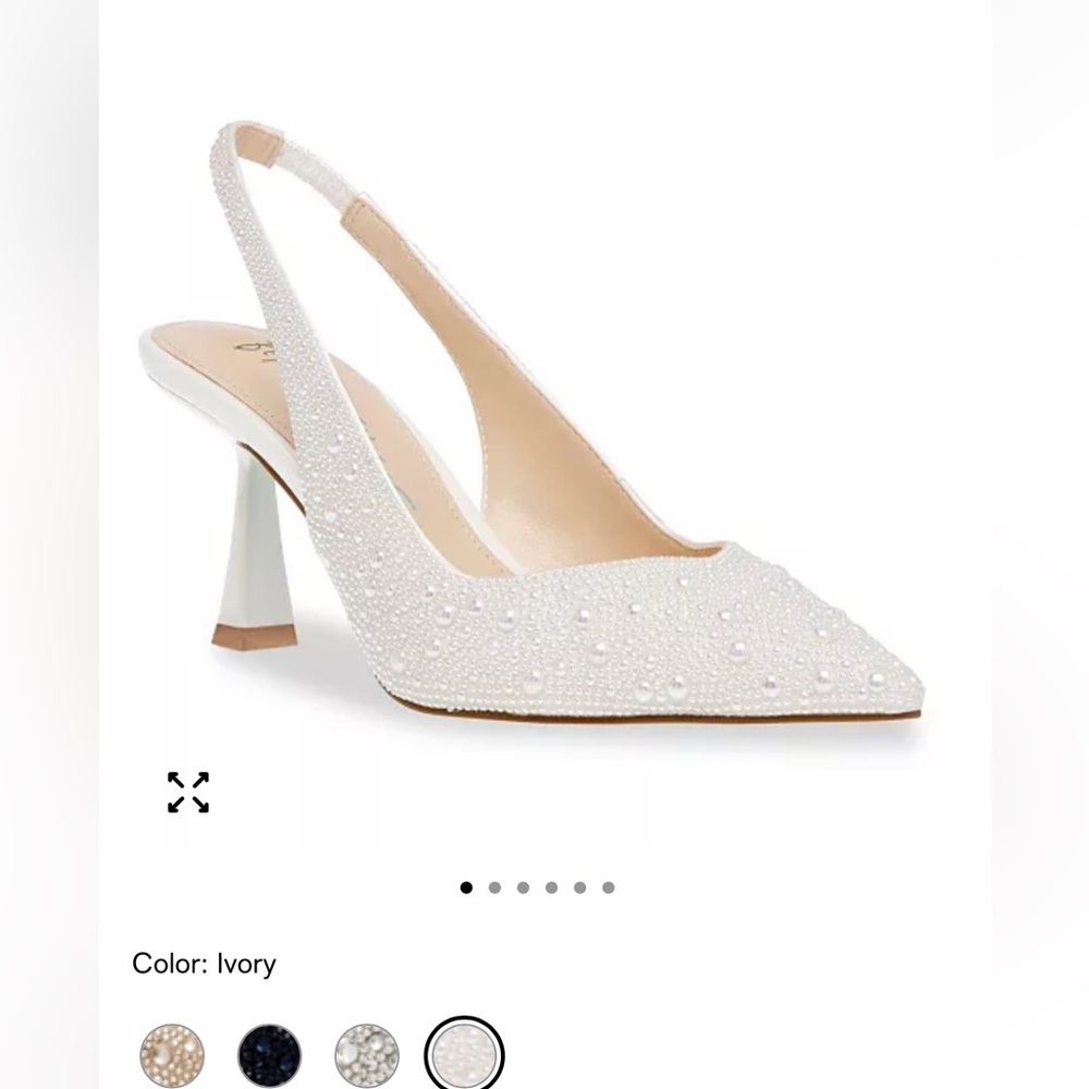 Betsy Johnson Clark Rhinestone Slingback Pumps – Ivory – Size 6